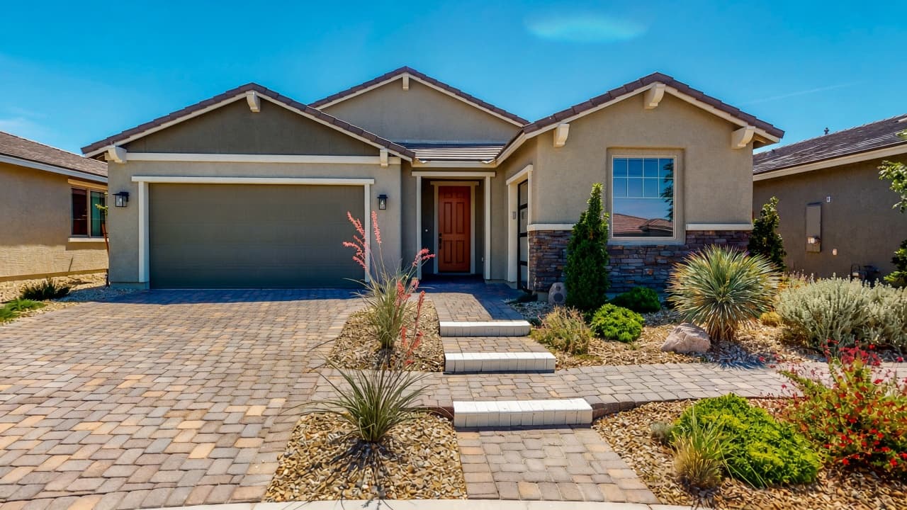 Single-story home at Del Webb North Ranch in North Las Vegas, showing one-level living