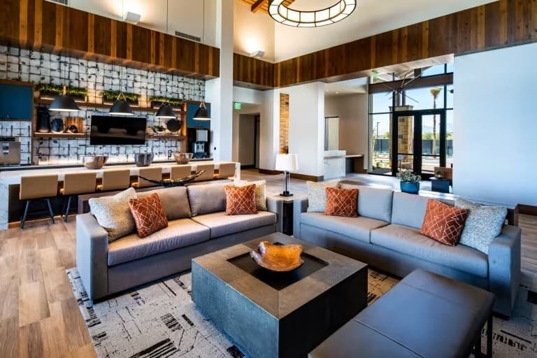 Clubhouse great room lounge at Del Webb North Ranch 55+ community in North Las Vegas